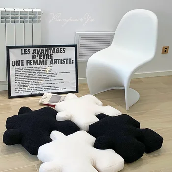 Черен, Бял, с неправилна форма, възглавница за седалката и мека възглавница за гърба, възглавница за домашен интериор, удобни плюшени кадифени възглавници Изображение